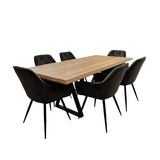 Set masa cu scaune bucatarie, dining,living, sufragerie, blat din lemn masiv cu picioare metalice moderne,scaune gri, 6 persoane, set Bianca