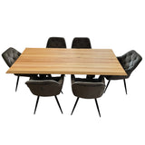 Set masa cu scaune bucatarie, dining,living, sufragerie, blat din lemn masiv cu picioare metalice moderne,scaune gri, 6 persoane, set Bianca