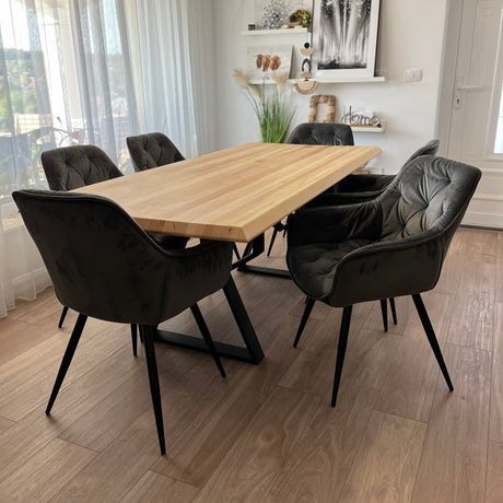Masa lemn oval de tei, cu picioare metal, 200x100x78 cm, set Kiara