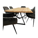 Set masa cu scaune bucatarie, dining,living, sufragerie, blat din lemn masiv cu picioare metalice moderne,scaune gri, 6 persoane, set Bianca