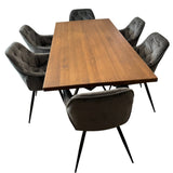 Set masa cu scaune bucatarie, dining,living, sufragerie, blat din lemn masiv cu picioare metalice, scaune husa gri, 6 persoane, SABRINA