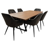 Set masa cu scaune bucatarie, dining,living, sufragerie, blat din lemn masiv cu picioare metalice, scaune husa gri, 6 persoane, SABRINA