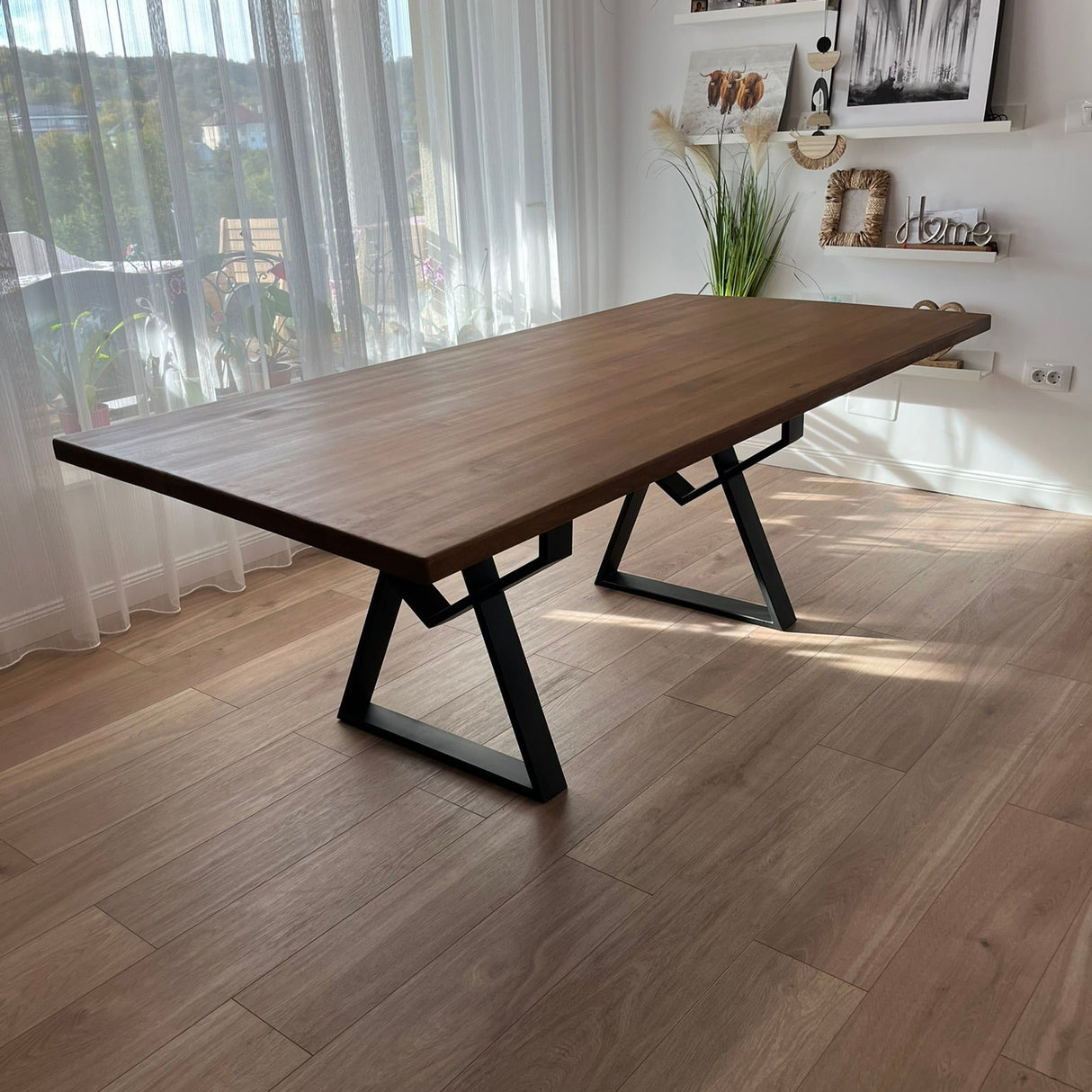Masa lemn de tei, cu picioare metal, 200x95x78 cm, set AMELIE
