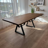 Masa lemn de tei, cu picioare metal, 200x95x78 cm, set AMELIE