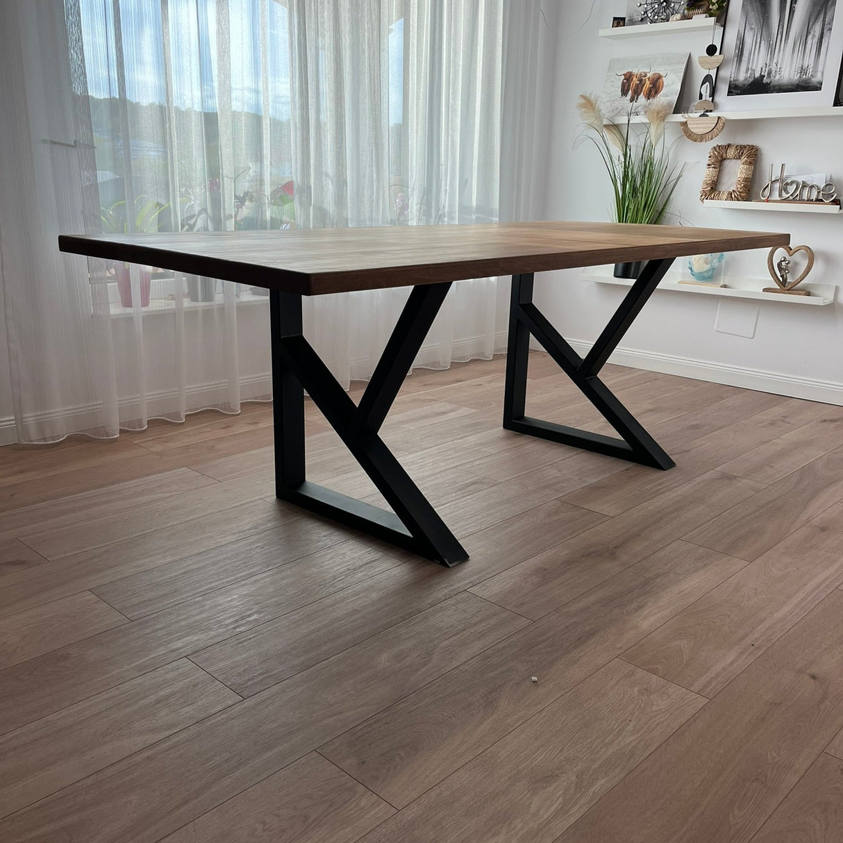 Masa lemn de tei, cu picioare metal, 200x95x78 cm, Liz