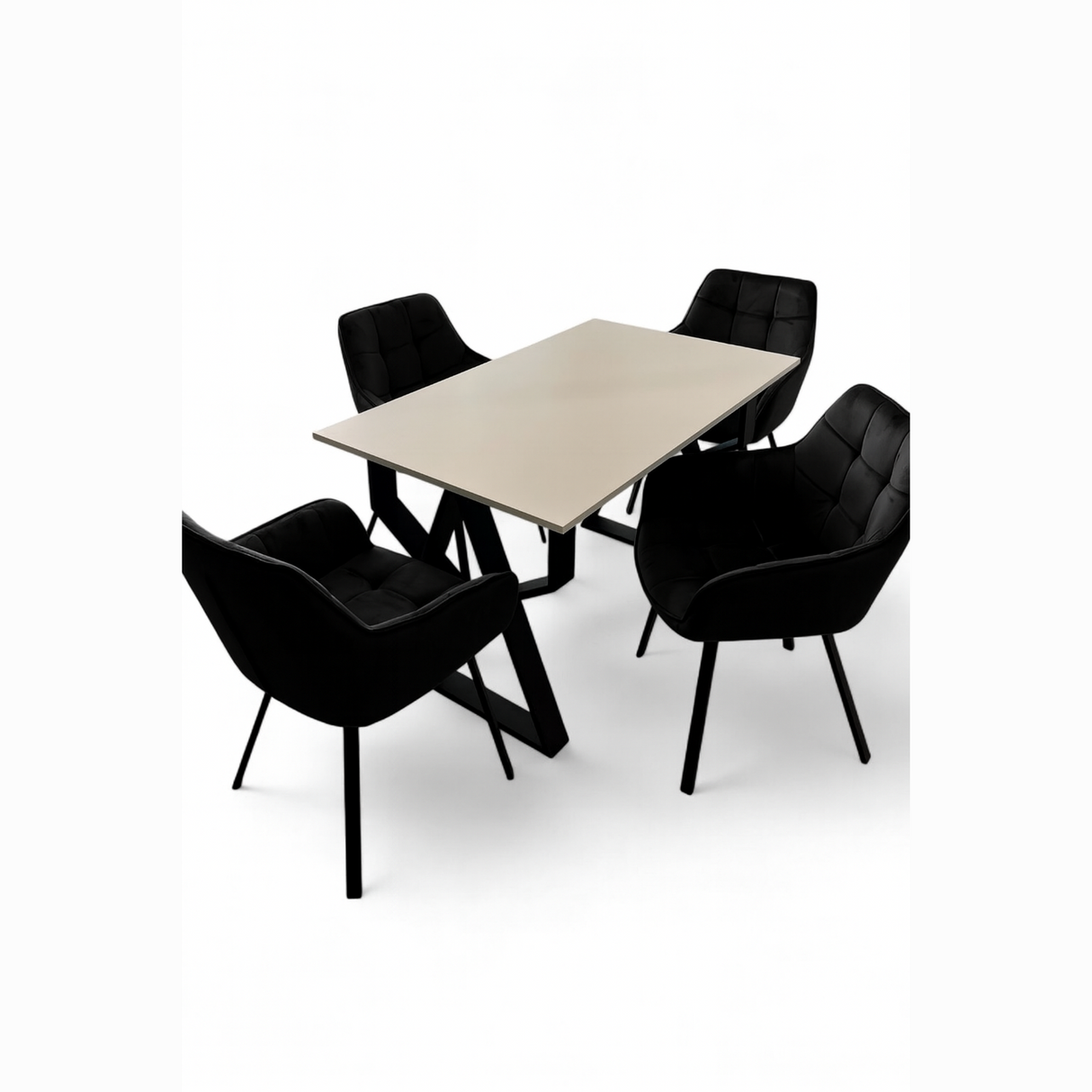 Masa bucatarie cu scaune, set living/dinning, picioare metalice, blat PAL, husa catifea, moderne, 4 persoane