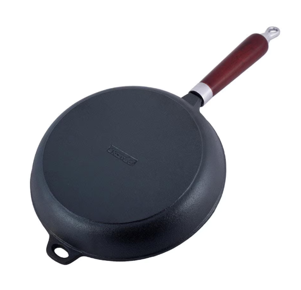 Tigaie din fonta|maner lemn| Inductie| diamentru 30cm|Multifunctionala| Rezistenta La Temperaturi Ridicate| Maner Confortabil| Ideala Prajit Copt