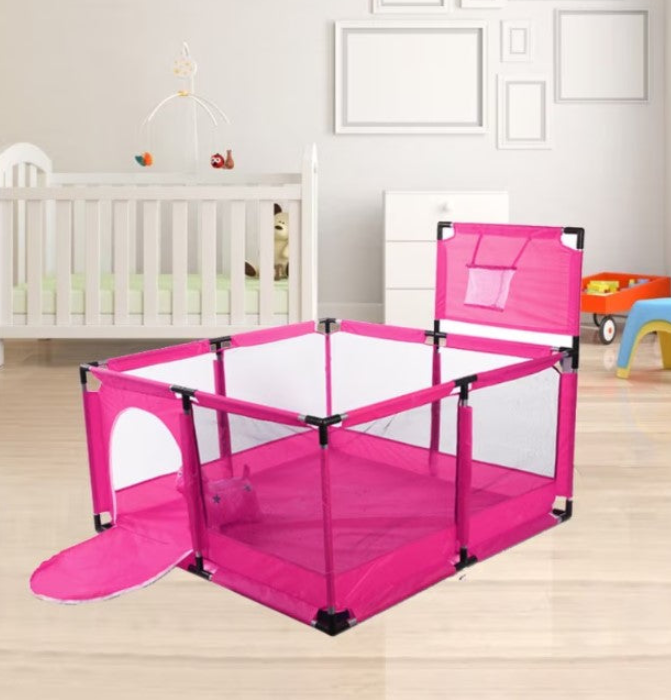 Tarc pentru copii, set de joaca, cu cos de baschet , pereti pentru siguranta, pentru interior/exterior, rosu, 126x126x66, buz roz