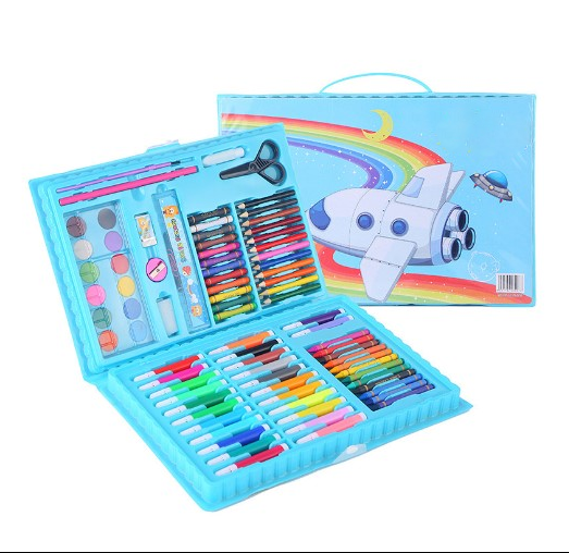 Set trusa desen copii , multicolora , interactiva , creioane , carioci , acuarele ,-84 piese