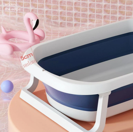 Cadita bebe cu suport, cadita de baie, pliabila, cu pernuta , termometru, usor de utilizat, picioare antiderapante, varsta 0-3 ani, albastru ROZ