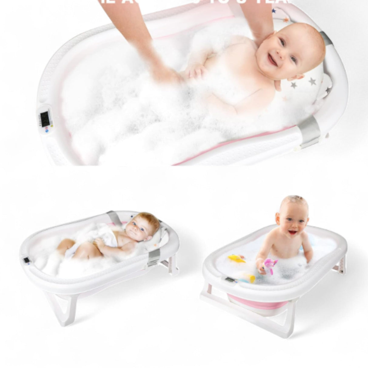 Cadita de baie pliabila cu perna detasabila, termometru si casca protectie urechi , reglabila 0-36 luni