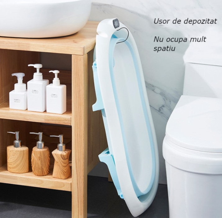 Cadita de baie pliabila cu perna detasabila, termometru si casca protectie urechi , reglabila 0-36 luni