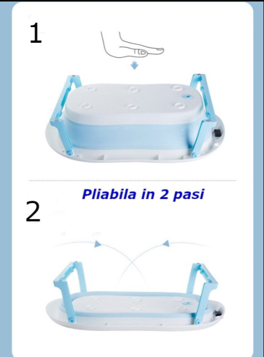 Cadita de baie pliabila cu perna detasabila, termometru si casca protectie urechi , reglabila 0-36 luni
