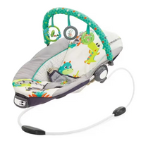 Leagan electric pentru bebe, cu vibratii si melodii, bara de activitati, ham reglabil, culoare gri turcoaz