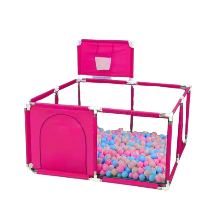 Tarc pentru copii, set de joaca, cu cos de baschet , pereti pentru siguranta, pentru interior/exterior, rosu, 126x126x66, buz roz
