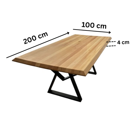 Masa lemn oval de tei, cu picioare metal, 200x100x78 cm, set Kiara
