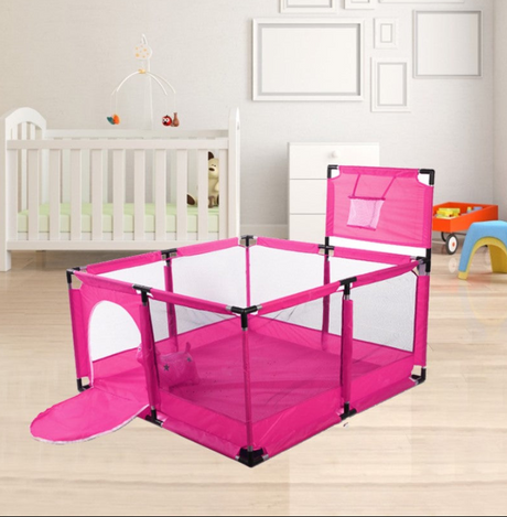 Tarc pentru copii, set de joaca, cu cos de baschet , pereti pentru siguranta, pentru interior/exterior, rosu, 126x126x66, buz roz