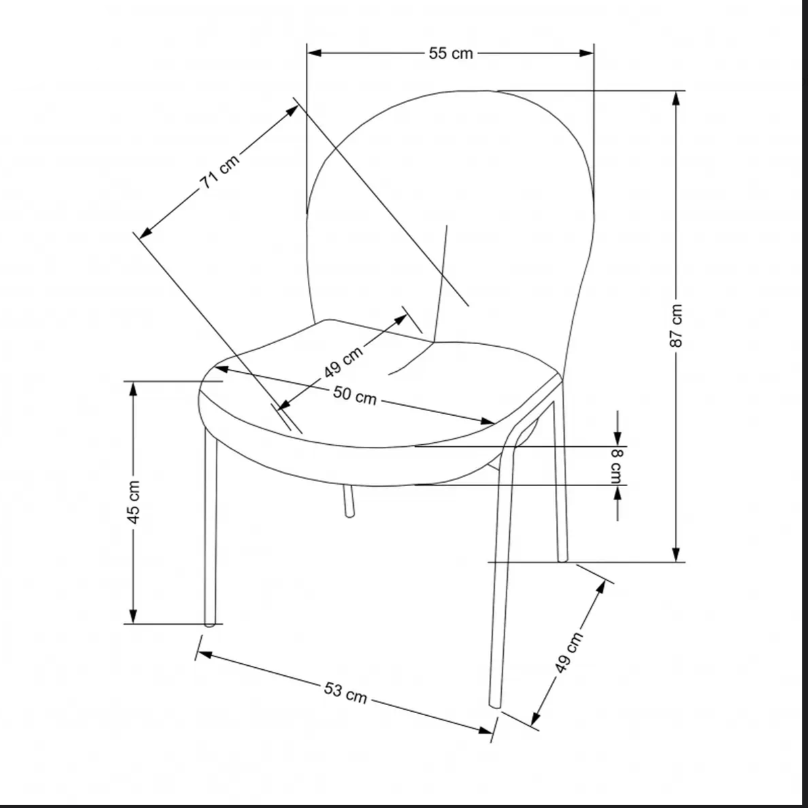 Scaun bucatarie, scaun bar, scaun dining, scaun tapitat, 52x62x87 cm, alb