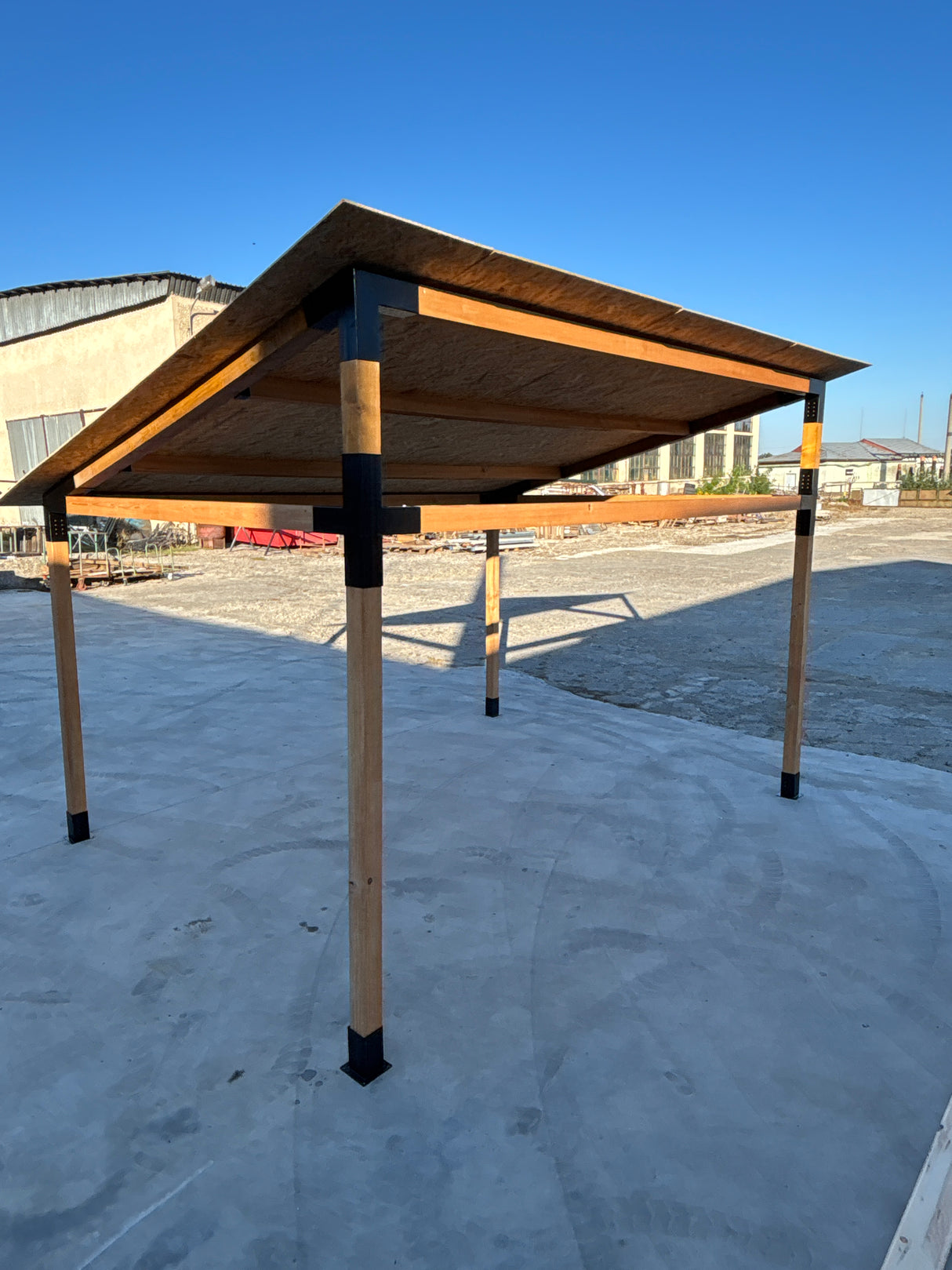 Structura garaj, pergola din lemn rindeluit + imbinari de fier, 3x4 m, pentru gradina/terasa