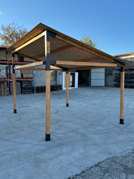 Structura garaj, pergola din lemn rindeluit + imbinari de fier, 3x4 m, pentru gradina/terasa