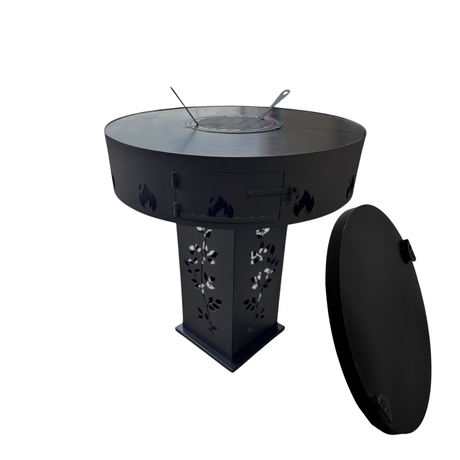 Gratar Gradina  Rotund   plita 10 mm Fire Pit 73 cm din fier  pe lemne, pentru terasa, modelul floare