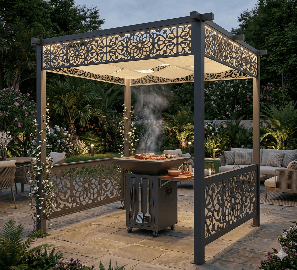 Acoperiș Foișor metalic grătar Gradina, 2x2 m,Structură metalică BBQ .Pergola - BUZ.RO