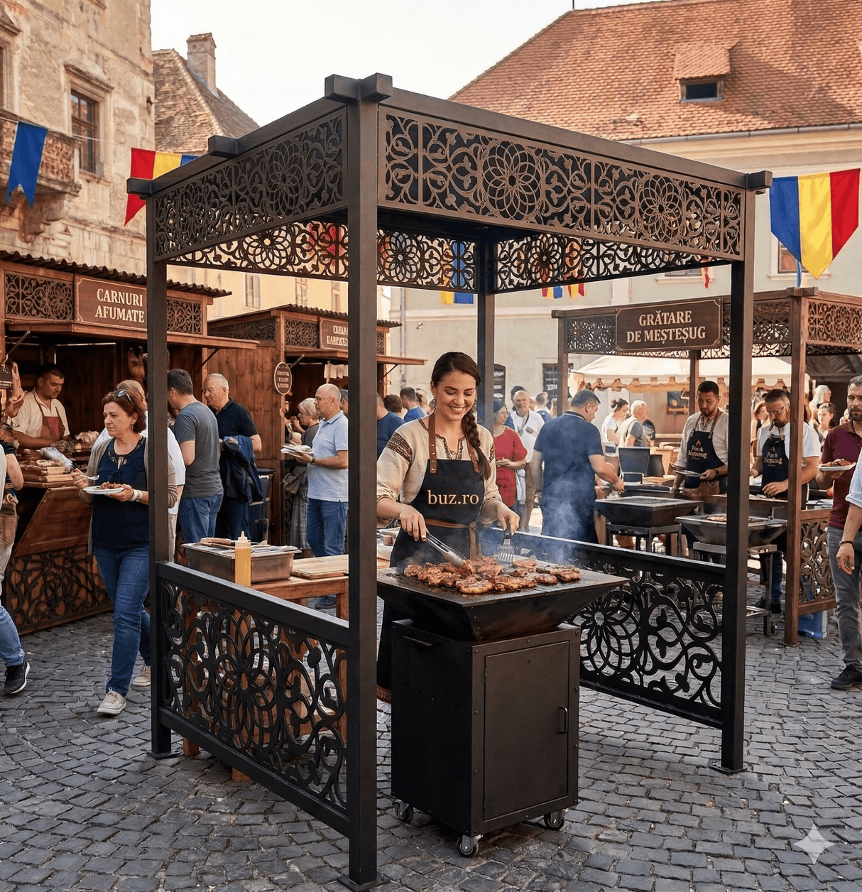 Acoperiș Foișor metalic grătar Gradina, 2x2 m,Structură metalică BBQ .Pergola - BUZ.RO