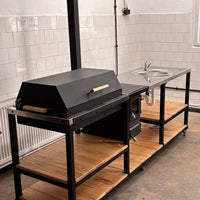 Ansamblu de gătit modular cu grătar gardina cărbuni, plită, sobiță, blat inox și chiuvetă