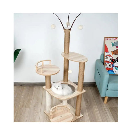 Ansamblu de joaca pentru pisici, culoare crem, 40x40x132cm - BUZ.RO