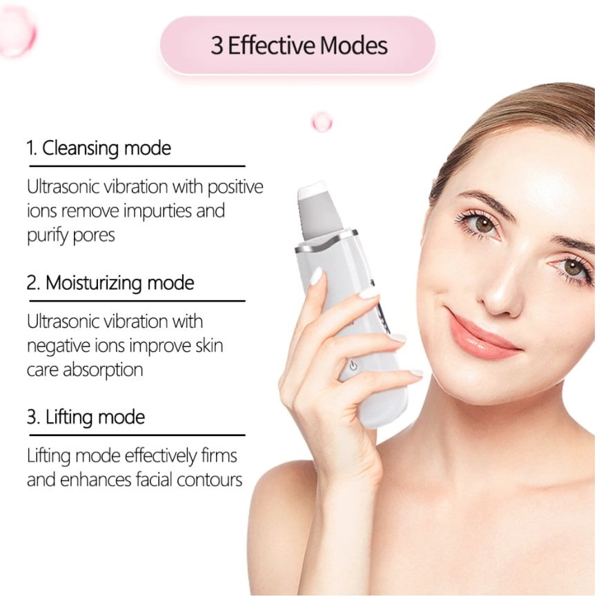 Aparat curatare faciala, ultrasonic, lifting ten, indepartare puncte negre, hidratare, skin scrubber, peeling, alb - BUZ.RO