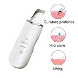 Aparat curatare faciala, ultrasonic, lifting ten, indepartare puncte negre, hidratare, skin scrubber, peeling, alb - BUZ.RO