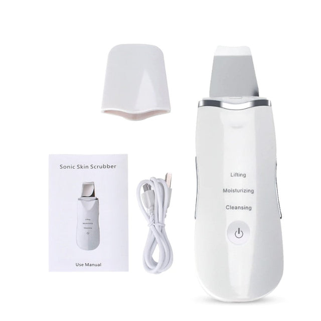 Aparat curatare faciala, ultrasonic, lifting ten, indepartare puncte negre, hidratare, skin scrubber, peeling, alb - BUZ.RO