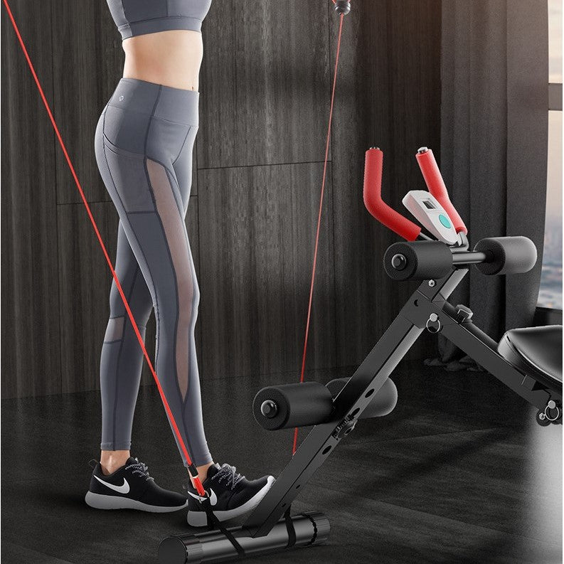 Aparat de fitness multifunctional pentru abdomene cu corzi incluse, display