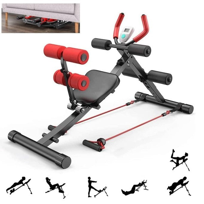 Aparat de fitness multifunctional pentru abdomene cu corzi incluse, display