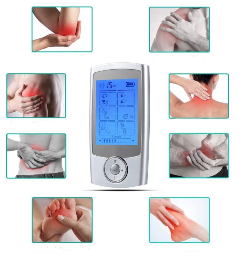 Aparat de masaj cu electrostimulare, terapia durerii, cu 4 electrozi, gri