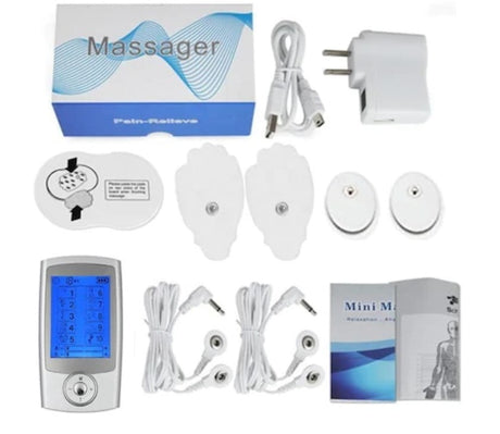 Aparat de masaj cu electrostimulare, terapia durerii, cu 4 electrozi, gri