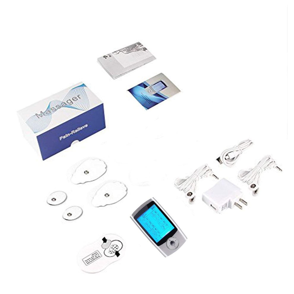 Aparat de masaj cu electrostimulare, terapia durerii, cu 4 electrozi, gri