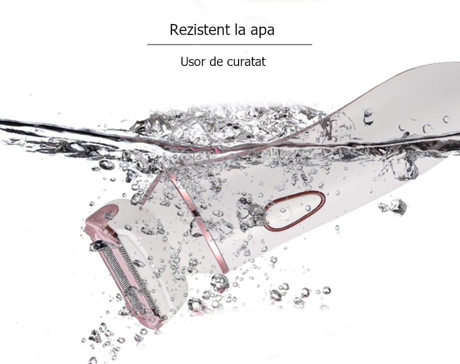 Aparat Epilat și Tuns Femei 4 în 1 – Reîncărcabil, Impermeabil IPX7, Capete Interșchimbabile, Rose + Alb - BUZ.RO