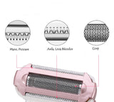 Aparat Epilat și Tuns Femei 4 în 1 – Reîncărcabil, Impermeabil IPX7, Capete Interșchimbabile, Rose + Alb - BUZ.RO