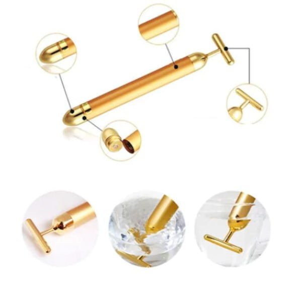 Aparat masaj facial anti - rid, energy beauty bar, 24K gold, efect de lifting si revitalizare a tenului electric - BUZ.RO