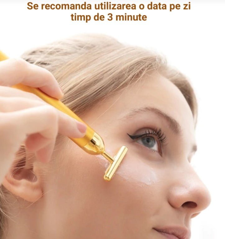 Aparat masaj facial anti - rid, energy beauty bar, 24K gold, efect de lifting si revitalizare a tenului electric - BUZ.RO