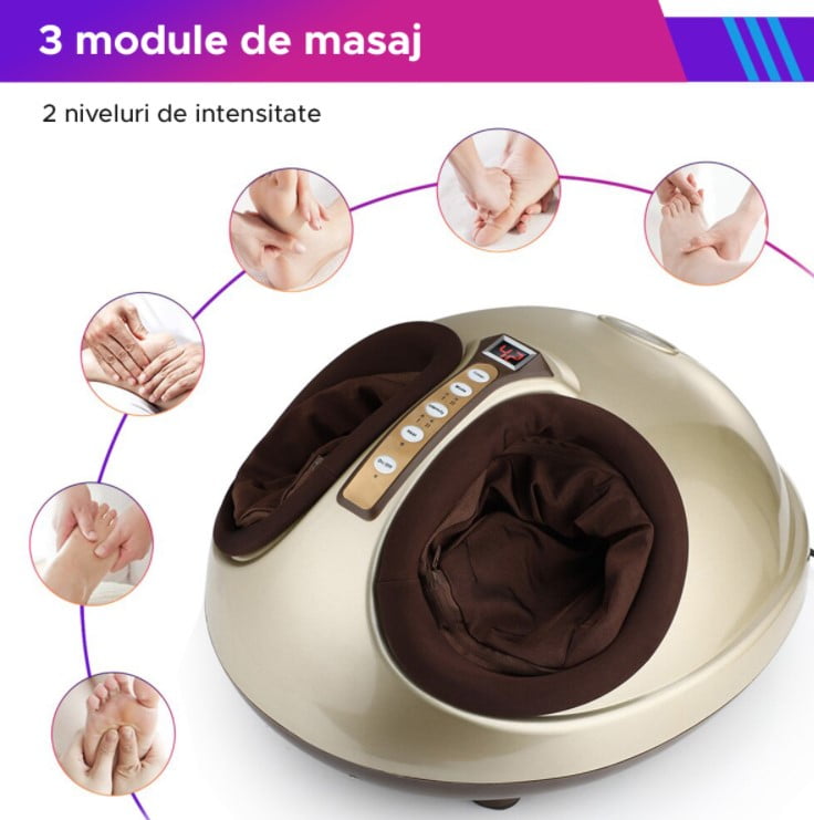 Aparat masaj picioare Shiatsu, cu incalzire, presoterapie, intensitate ajustabila, telecomanda, maro