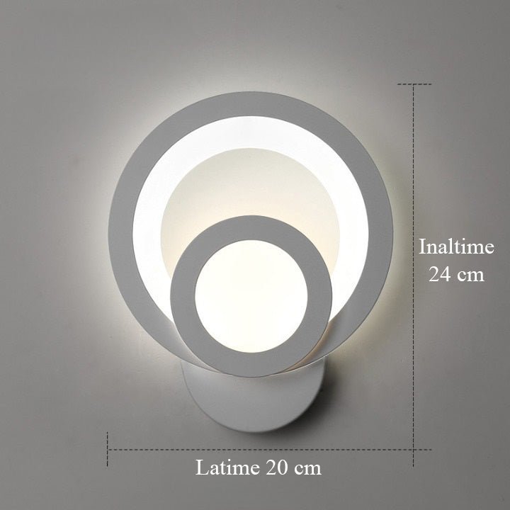 Aplica LED Circle, 2 cercuri, 3 tipuri de lumini, intensitate reglabila, 20x24cm, design unic si modern, calitate premium, alba - BUZ.RO
