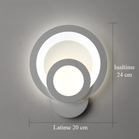 Aplica LED Circle, 2 cercuri, 3 tipuri de lumini, intensitate reglabila, 20x24cm, design unic si modern, calitate premium, alba - BUZ.RO