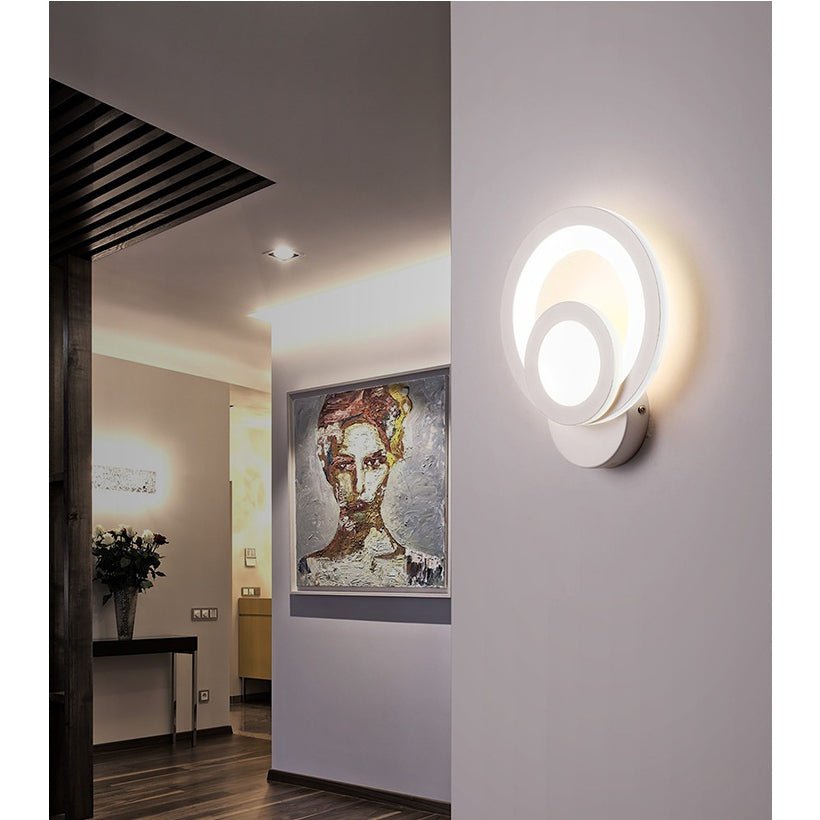 Aplica LED Circle, 2 cercuri, 3 tipuri de lumini, intensitate reglabila, 20x24cm, design unic si modern, calitate premium, alba - BUZ.RO