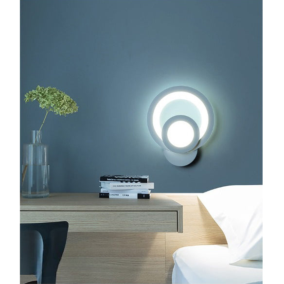 Aplica LED Circle, 2 cercuri, 3 tipuri de lumini, intensitate reglabila, 20x24cm, design unic si modern, calitate premium, alba