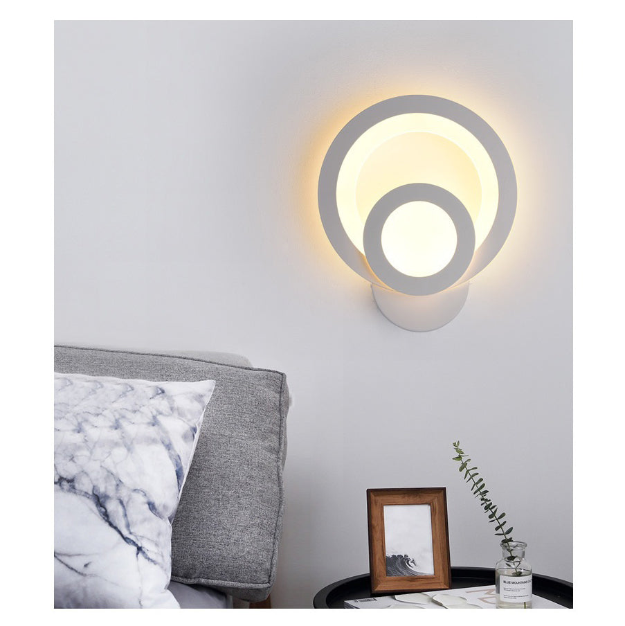 Aplica LED Circle, 2 cercuri, 3 tipuri de lumini, intensitate reglabila, 20x24cm, design unic si modern, calitate premium, alba