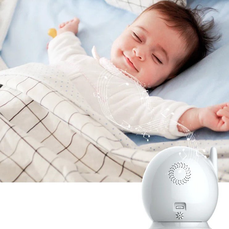 Baby monitor cu rotatie, 360 de grade, pentru camera copilului, monitorizare video bebelusi pentru interior, vedere pe timp de noapte, audio, bidirectional, transmisie wireless, alb - BUZ.RO