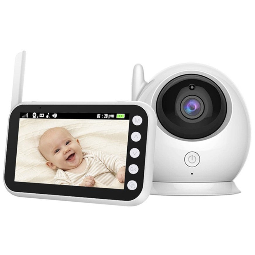 Baby monitor cu rotatie, 360 de grade, pentru camera copilului, monitorizare video bebelusi pentru interior, vedere pe timp de noapte, audio, bidirectional, transmisie wireless, alb