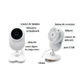 Baby monitor pentru camera copilului , Wireless , HD 1080P si 4.3 inch, audio, bidirectional, senzori, viziune de noapte IR, 6 cantece, alb - BUZ.RO